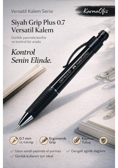 Siyah Plus 0.7 Versatil Kalem Ergonomik, Kaymaz Tutuş Siyah