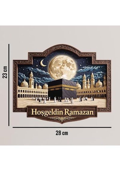 28-23 Cm Hoş Geldin Ramazan Dekorlu Ahşap Kapı Süsü, Ramazan Süsleri, Ramazan Tavan Süsü Diğer