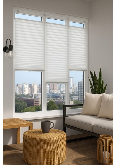Beyaz Plise Katlanır Cam Balkon Perdesi - Ofis Perdesi - Mutfak Perdesi - Salon Perdesi