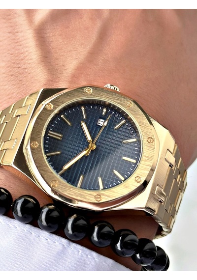 Özel Premium Lüks Seri Eşref Tek Saat Modeli Metal Kordon Takvimli Erkek Kol Saati-bileklik Hediyeli Lacivert