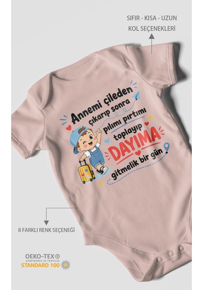 Morivokids Anneye Ve Dayıya Özel Kısa Kollu Bebek Body %100 Pamuk Zbn153-kk Pastel Pembe