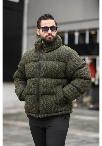 Erkek Dik Yaka Kışlık Örme Mont Çok Renkli