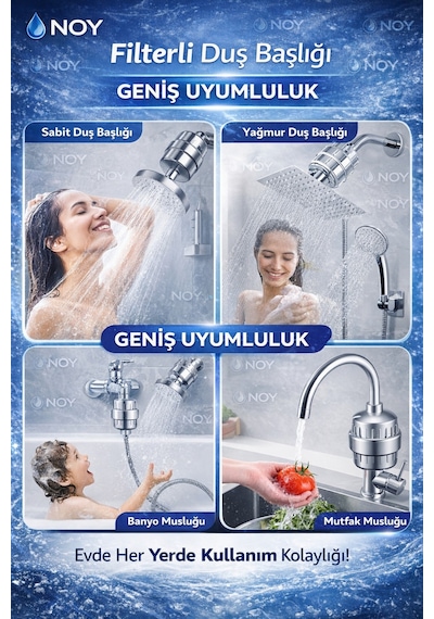 Filtreli Duş Başlığı Duş Sistemi Uyumlu Su Filtreleme Cihazi Metalik
