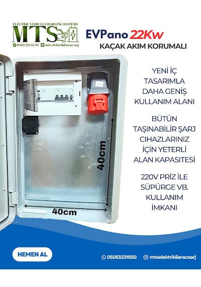 MTSevcharger 22kW Trifaze Schneider Kilitlenebilir Kombinasyon Kutusu Panosu Kaçak Akım Röleli 5x32A IP66 Dış Ortama Uygun