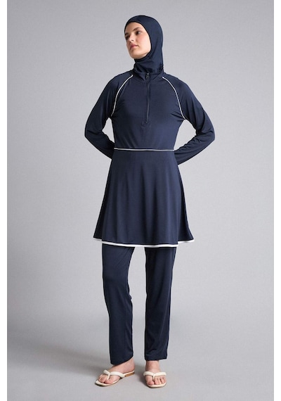 Defacto Regular Fıt 4lü Beyaz Biyeli Lacivert Burkini Mayo G8873ax26smnv31 Lacivert-nv31