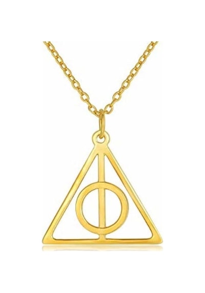 Herşey Nota Harry Potter Ölüm Yadıgarları Üçgen Ortası Dönen Gold Çelik Kolye