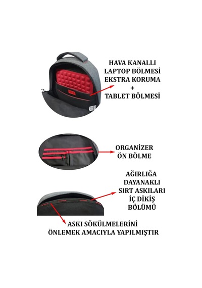 Dada 03 Laptop Bölmeli 17,3 İnç Su Geçirmez Kumaş Günlük Okul Sırt Çantası Siyah