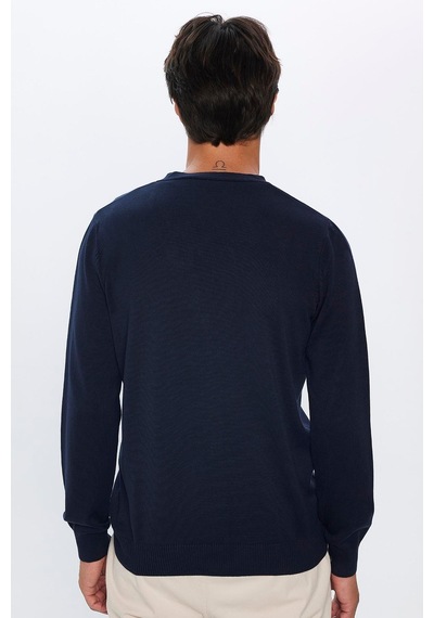 Tudors Erkek Slim Fit Düğmeli Düz Pamuk Mavi Lacivert Hırka-12703 Mavi