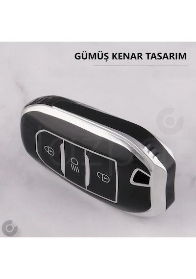 Peugeot 2008 3008 4008 5008 208 308 408 508 Rifter Tpu Anahtar Kılıfı Siyah Gümüş