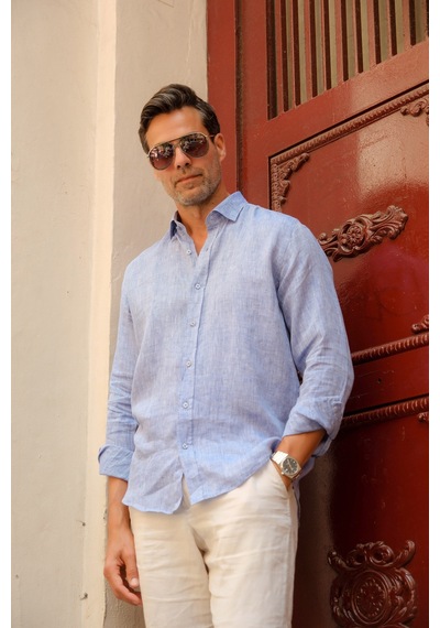 Slim Fit Uzun Kol %100 Keten Nefes Alabilen Kumaştan Hediye Kutulu Erkek Gömlek Fs-004170 - Saks Mavi-2858 Slim Fit Uzun Kol %100 Keten Nefes Alabilen Kumaştan Hediye Kutulu Erkek Gömlek Fs-004170 - Saks Mavi-2858