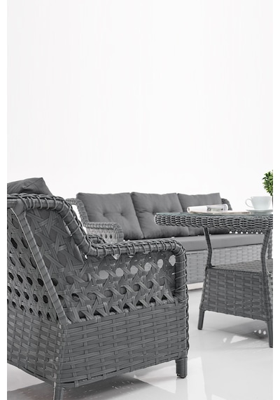 Deniz Rattan Puflu Bahçe Balkon Takımı 3+1+1 Antrasit Deniz Rattan Puflu Bahçe Balkon Takımı 3+1+1 Antrasit