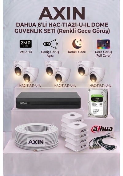 Dahua 6 Kameralı Dome Full Color Güvenlik Kamera Seti - 2.8mm Geniş Açı, 500 Gb Hdd, Akıllı Çift Işık - Gece Renkli Dahua 6 Kameralı Dome Full Color Güvenlik Kamera Seti - 2.8mm Geniş Açı, 500 Gb Hdd, Akıllı Çift Işık - Gece Renkli