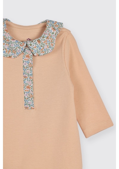 Panço Liberty Kumaş Yakası Çiçek Detaylı Yenidoğan Tulum Pembe 5611GN30001