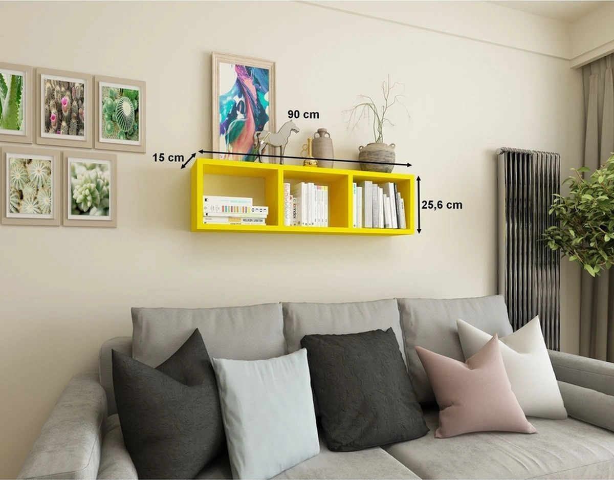 Kitaplık Hediye Duvar Rafı Mobilya 90 Cm Sarı Sarı