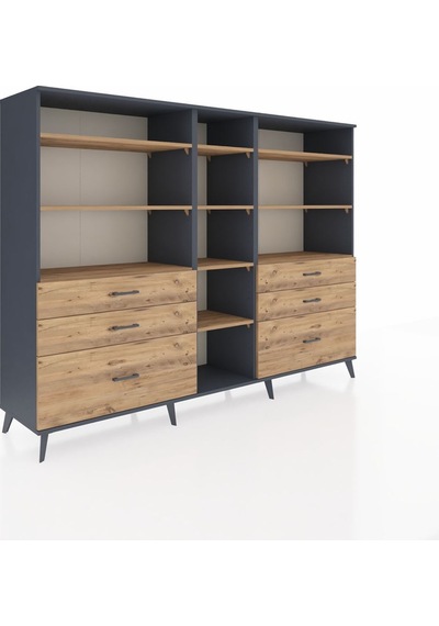 Hyperion Dolap 10 Raflı 6 Çekmeceli 220x44x163 Antrasit-çam Atlas Çam - Antrasit