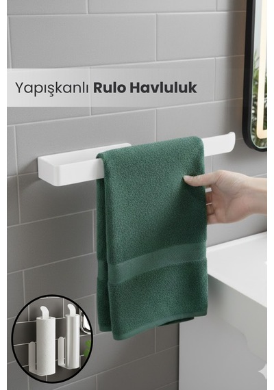 Yapışkanlı Duvar Tipi Metal Havluluk Modern Kağıt Havlu Tutucu - Havlu Askısı Beyaz