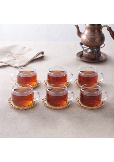 12 Parça El Yapımı Bambu Çay Seti - El Yapımı Bambu Bardak Altlığı - 6 Kişilik Fincan Takımı Diğer