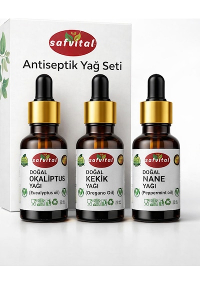 Safvital Okaliptus Yağı Kekik Yağı Nane Yağı Seti 3x20 Ml Aromaterapi Cilt Saç Bakım Çok Amaçlı Kullanım 60 ML