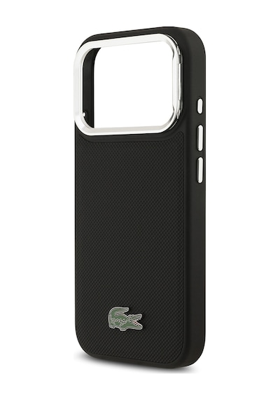 Apple Uyumlu iPhone 17 Pro Kılıf Lacoste Lisanslı M-safe Şarj Özellikli Pu Standlı Metal Logolu Siyah