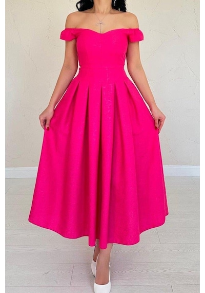 Valensdesign Fuşya Jakarlı Elbise Fuşya
