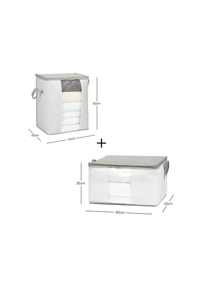 Ocean Home Textile 2'li Pvc Pencereli Stuff & Things Gri Çizgili Hurç Set