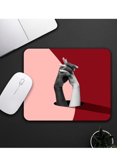 Baskılı Kupa & Kırmızı Ve Pembe Renk El Ele Tutuşan Motifli Mouse Pad 23x19cm Fare Altlığı Kaydırmaz Mousepad