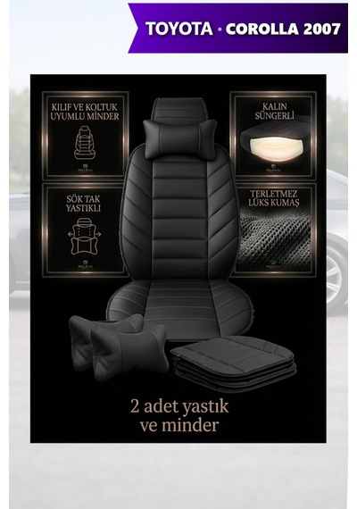 Corolla 2007 Uyumlu Siyah Renk Lüks Premium 2 Adet Minder Ve Yastık