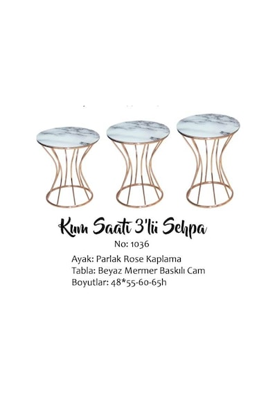 Brc Kumsaat Zigon1010 Beyaz Mermer Temper Cam Metal Çelik Rose Renk Kaplam Kutu Sevk El Yapım