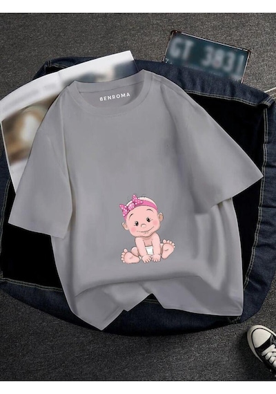 Benroma Hamile Pembe Bebek Baskılı Tisort