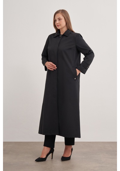 Aker 24aw07647112 Büyük Beden Trençkot 24aw07647112 002 Siyah Siyah