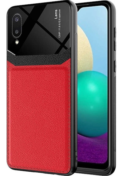Samsung Uyumlu Galaxy A02 Kılıf Lens Deri Görünümlü Tpu Kapak