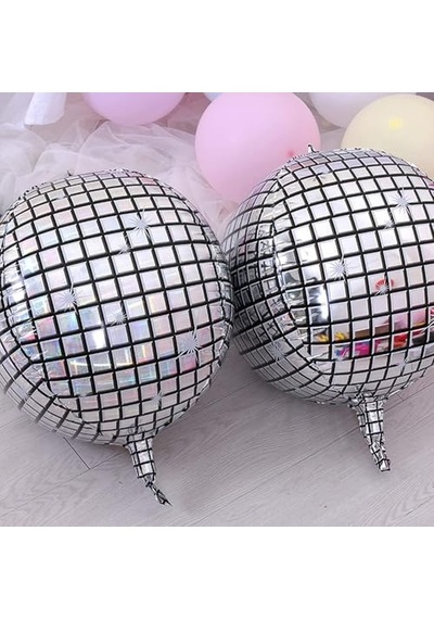 4d Buyuk Boy Gumus Disco Kure Folyo Balon 22" Inc Genel