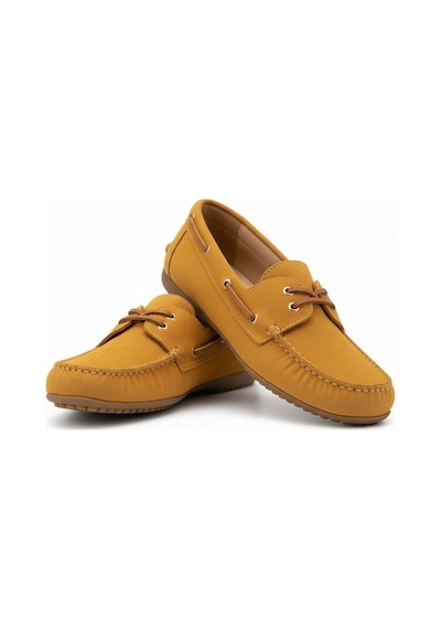 Ne&ve Shoes Hardal Süet Hakiki Deri Kadın Bağcıklı Loafer Ayakkabı