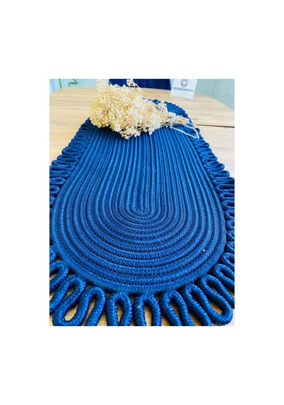 Jüt, Hasır, Dekoratif Masa Örtüsü, Runner 35x100 Cm, Amerikan Servis, Sehpa Örtüsü, Bohem Tarzı Lacivert Lacivert