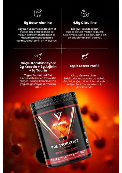 Pre Workout Imperial 468 G Vişne Aromalı 5g Beta Alanin, 4.5g Sitrülin, 2g Kreatin