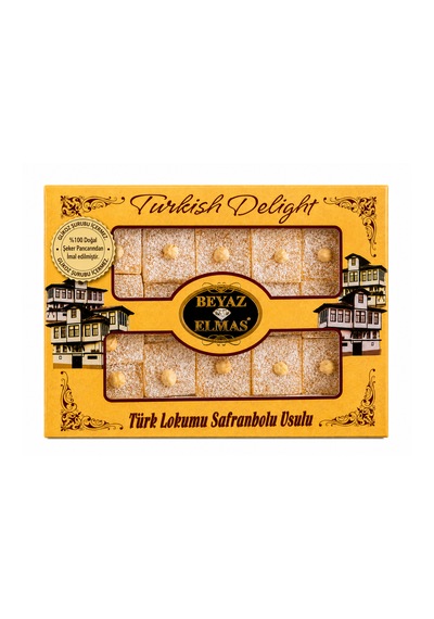 Beyaz Elmas Kare Safranbolu Lokumu 400 Gr - Glikoz Şurubu İçermez - %100 Doğal Şeker Pancarından Üretilmiştir - Fındıklı Türk Lokumu
