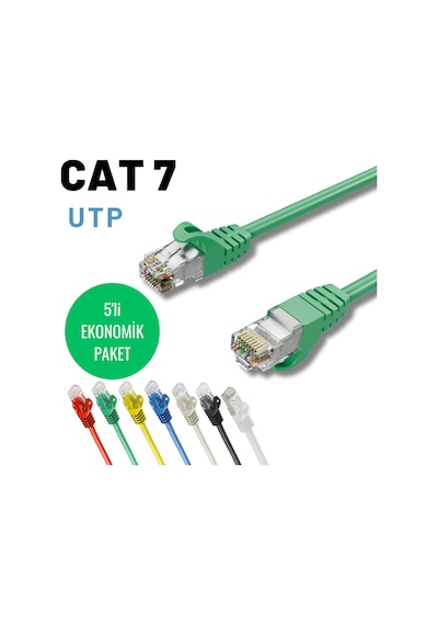 5 Adet 25 Cm Yeşil Irenıs Cat7 Ethernet Network Lan İnternet Kablosu