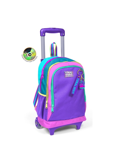 Coral High Işıklı Tekerlekli Pembe Pastel Renkli Çekçek Okul Çantası - Kız Çocuk