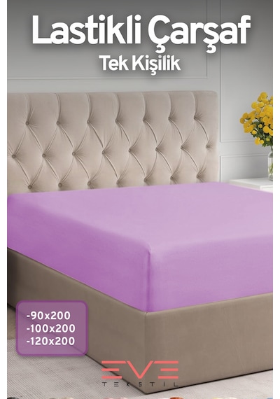 Eve Tekstil %100 Doğal Pamuk Tek Kişilik Rainforce Kumaş Lastikli Çarşaf Ve Yastık Kılıf Set Lila