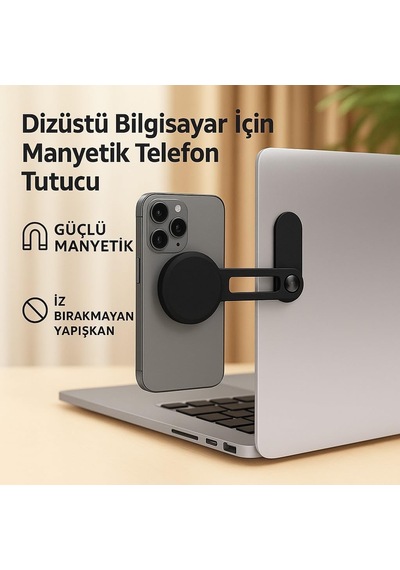 Polham Manyetik Telefon Tutucu Laptop, Araba Ekranı Ve Monitör Uyumlu Güçlü Mıknatıs, İz Bırakmayan Yapışkan, Katlanabilir Alüminyum 2 Mixed