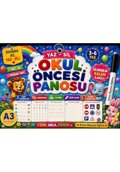 Okul Öncesi Panosu A3 Büyük Boy Yaz-sil Eğitim Seti