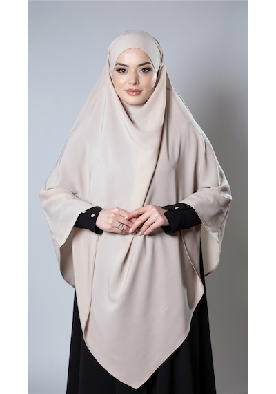 Hürrem Bone Bej Pratik Hazır Geçmeli Tesettür Eşarp Medine İpeği Bağcıklı Sufle Hijab 2301 12