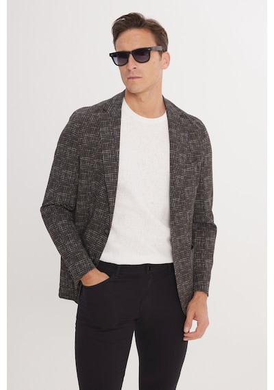 AC&Co / Altınyıldız Classics Erkek Haki Slim Fit Dar Kesim Mono Yaka Kazayağı Desenli Ceket