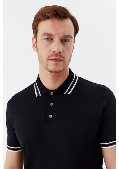 Sabri Özel Düğmeli Polo Yaka Erkek T-shirt Siyah