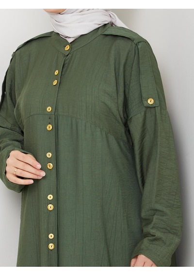 Harmatime Kadın Düğmeli Çilek Kumaş Haki İkili Takım