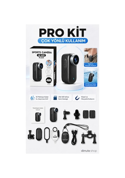 4k Ultra Hd Wifi Evcil Hayvan Kamera Pro Kiti Giyilebilir Kablosuz Aksiyon Kamerası Siyah - 783771403 Siyah