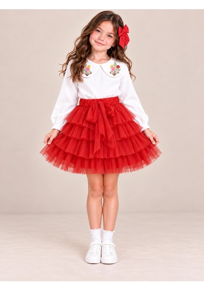 Kokoş Bebe Çiçek Yakalı Bluz Tüllü Etek Tokalı Kız Çocuk Takım - 5/12 Yaş - 31929 Kırmızı Kokoş Bebe Çiçek Yakalı Bluz Tüllü Etek Tokalı Kız Çocuk Takım - 5/12 Yaş - 31929 Kırmızı