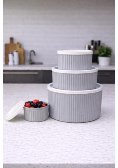 4 Lü Yuvarlak Saklama Kabı Seti Çizgili Desenli Bpa İçermez 3 Lt 1.8 Lt 1 Lt 0,55 Lt Buzdolabı Düzenleyici Mikrod Diğer