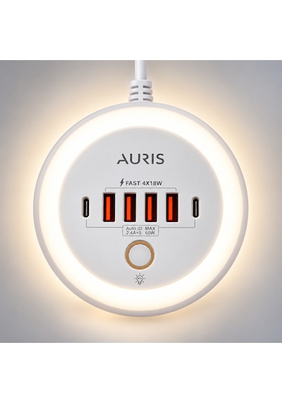 Auris Ars-ch80 40w 2x Type-c + 4x Usb Çoklu Şarj Istasyonu One Touch Işıklı Hızlı Şarj Adaptörü