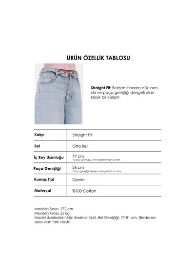 Kadın 4s6-3 Straight Fit Kemer Detaylı Özel Tasarım Denim Jean Buz Mavi